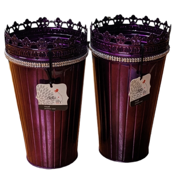 Debi Lilly Other - Debi Lilly Royal Jewelled Purple Metallic Metal Vase Set of 2